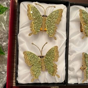 Hans Turnwald set of 12 butterfly and flower Stainglass crystal napkin rings